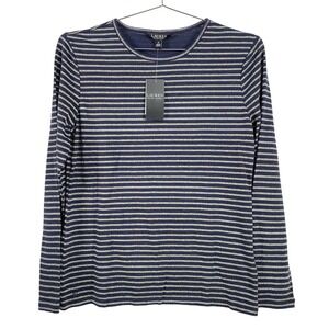 Lauren Ralph Lauren Shirt Womens Medium Navy Gold Striped Metallic Long Sleeve